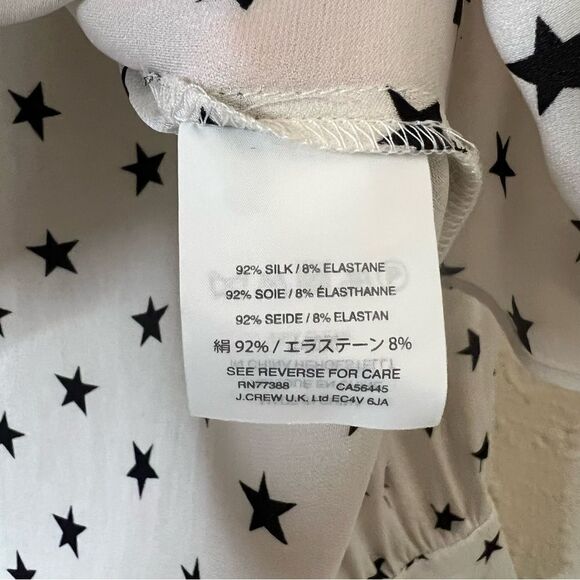 J. Crew Long Sleeve Silk Blouse Top Size 6 Off White Star Printed Ruffle - Picture 9 of 9